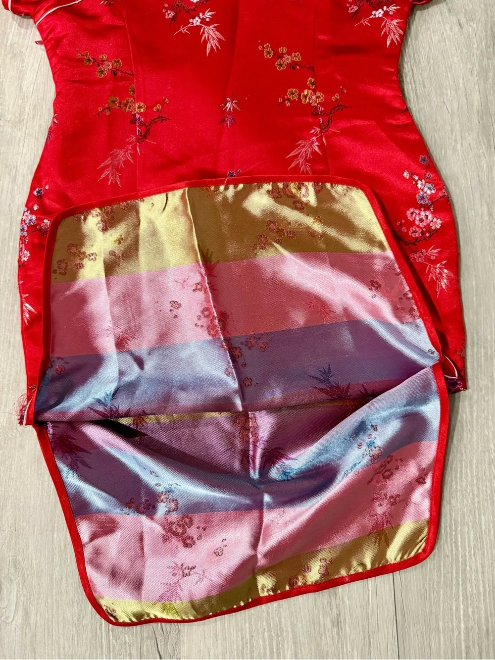 Vintage Ceasar Children’s Red 100% Silk Floral Qipao Cheongsam Dress Size 12